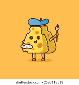 Simple cute painter's cheese cartoon vector illustration Collection of cheese activities concept icon isolated