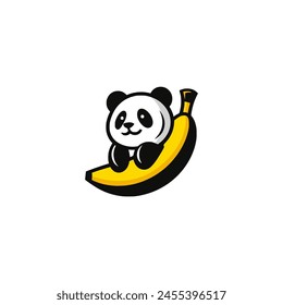 simple cute panda banana logo vector illustration template design
