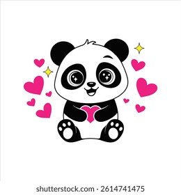 A simple cute panda in love of a vector illustration