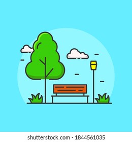 Simple and cute park vector illustration with blue background. Park icon in linear color style 