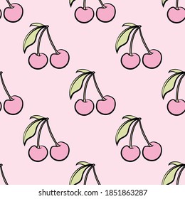 Simple Cute Pastel Pink Cherry Repeat Pattern Vector Background Design.