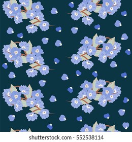 Simple cute pattern with blooming branches. Printed cotton style. Floral seamless background for textile or book covers, manufacturing, wallpapers, print, gift wrap and scrapbooking.