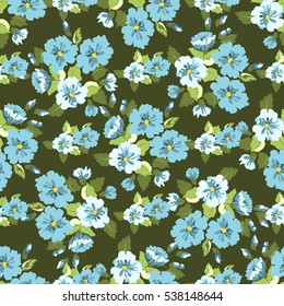 Simple cute pattern in flowers of nemophila. Pretty forget-me-not millefleurs. Floral seamless background for textile or book covers, manufacturing, wallpapers, print, gift wrap and scrapbooking.