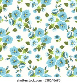 Simple cute pattern in flowers of nemophila. Pretty forget-me-not millefleurs. Floral seamless background for textile or book covers, manufacturing, wallpapers, print, gift wrap and scrapbooking.