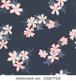 Simple cute pattern in small beauteous flower of mallow. Liberty style. Floral seamless background for textile or book covers, manufacturing, wallpapers, print, gift wrap and scrapbooking