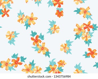 Simple cute pattern in small beauteous flower of mallow. Liberty style. Floral seamless background for textile or book covers, manufacturing, wallpapers, print, gift wrap and scrapbooking.