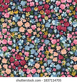 Simple cute pattern in small flower. Liberty style. Floral seamless background for textile or book covers, manufacturing, wallpapers, print, gift wrap and scrapbooking.