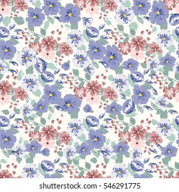 Simple cute pattern in small flower. Liberty style. Floral seamless background for textile or book covers, manufacturing, wallpapers, print, gift wrap and scrapbooking. Trendy colors.