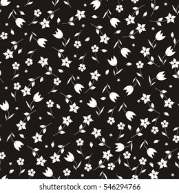 Simple cute pattern in small flower. Liberty style. Floral seamless black and white background for textile or book covers, manufacturing, wallpapers, print, gift wrap and scrapbooking. Trendy colors.