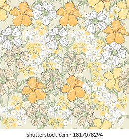 Simple cute pattern with small flowers. Liberty style. Floral seamless background for textile And print fashion. Pressed flowers.