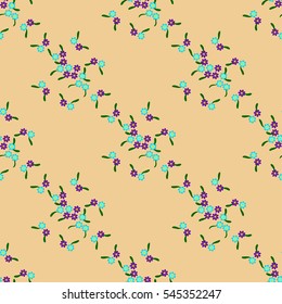 Simple cute pattern in small-scale blue and purple flowers. Floral seamless background.