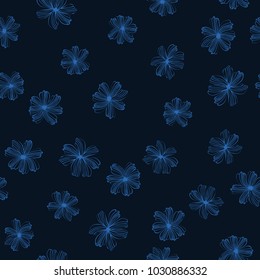 Simple cute pattern in small-scale contour flowers. Rural millefleurs. Floral seamless background for textile or book covers, manufacturing, wallpapers, print, gift wrap and scrapbooking.