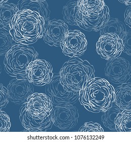 Simple cute pattern in small-scale contour flowers. Floral seamless background for textile or book covers, manufacturing, wallpapers, print, gift wrap and scrapbooking.