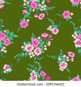 Simple cute pattern in small-scale contour flowers. High-coverage millefleurs. Floral seamless background for textile or book covers, manufacturing, wallpapers, print, gift wrap and scrapbooking.