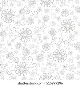 Simple cute pattern in small-scale contour flowers. Millefleurs. Liberty style. Floral seamless background for textile or book covers, manufacturing, wallpapers, print, gift wrap and scrapbooking.