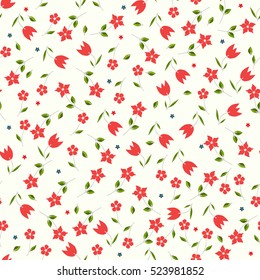 Simple cute pattern in small-scale contour flowers. Millefleurs. Liberty style. Floral seamless background for textile or book covers, manufacturing, wallpapers, print, gift wrap and scrapbooking.