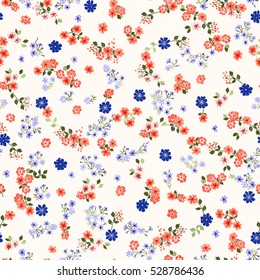 Simple cute pattern in small-scale contour flowers. Millefleurs. Liberty style. Floral seamless background for textile or book covers, manufacturing, wallpapers, print, gift wrap and scrapbooking.