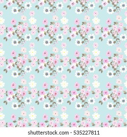 Simple cute pattern in small-scale contour flowers. High-coverage millefleurs. Floral seamless background for textile or book covers, manufacturing, wallpapers, print, gift wrap and scrapbooking.