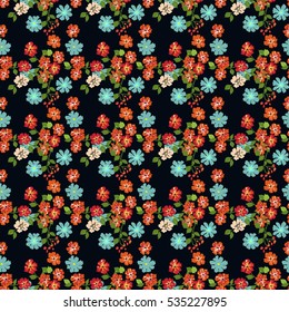 Simple cute pattern in small-scale contour flowers. High-coverage millefleurs. Floral seamless background for textile or book covers, manufacturing, wallpapers, print, gift wrap and scrapbooking.