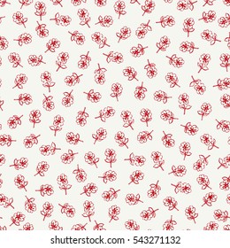 Simple cute pattern in small-scale contour flowers. High-coverage millefleurs. Floral seamless background for textile or book covers, manufacturing, wallpapers, print, gift wrap and scrapbooking.