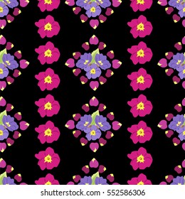 Simple cute pattern in small-scale flovers primrose. Calico style. Floral seamless background for textile or book covers, manufacturing, wallpapers, print, gift wrap and scrapbooking. 