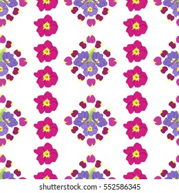 Simple cute pattern in small-scale flovers primrose. Calico style. Floral seamless background for textile or book covers, manufacturing, wallpapers, print, gift wrap and scrapbooking. 