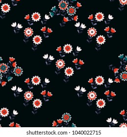 Simple cute pattern in small-scale flowers. High-coverage millefleurs. Calico style. Floral seamless background for textile or book covers, manufacturing, wallpapers, print, gift wrap and scrapbooking