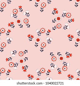 Simple cute pattern in small-scale flowers. High-coverage millefleurs. Calico style. Floral seamless background for textile or book covers, manufacturing, wallpapers, print, gift wrap and scrapbooking