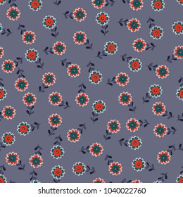 Simple cute pattern in small-scale flowers. High-coverage millefleurs. Calico style. Floral seamless background for textile or book covers, manufacturing, wallpapers, print, gift wrap and scrapbooking