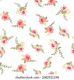 Simple cute pattern in small-scale flowers. Shabby chic millefleurs. Floral seamless background for textile or book covers, manufacturing, wallpapers, print, gift wrap and scrapbooking.