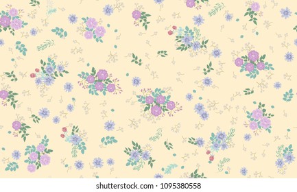 Simple cute pattern in small-scale flowers. Shabby chic millefleurs. Floral seamless background for textile or book covers, manufacturing, wallpapers, print, gift wrap and scrapbooking.