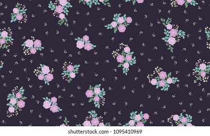 Simple cute pattern in small-scale flowers. Shabby chic millefleurs. Floral seamless background for textile or book covers, manufacturing, wallpapers, print, gift wrap and scrapbooking.