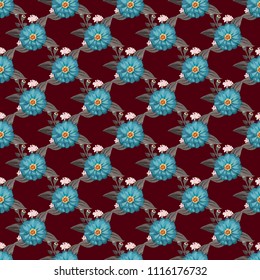 Simple cute pattern in small-scale flowers of zinnia. Gipsy millefleurs. Floral seamless background for textile or book covers, manufacturing, wallpapers, print, gift wrap and scrapbooking.