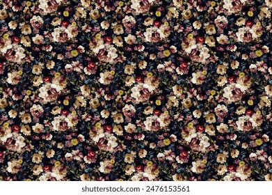 Simple cute pattern in small-scale flowers. High-coverage millefleurs. Calico style. Floral seamless background for textile or book covers, manufacturing, wallpapers, print, gift wrap and scrapbooking