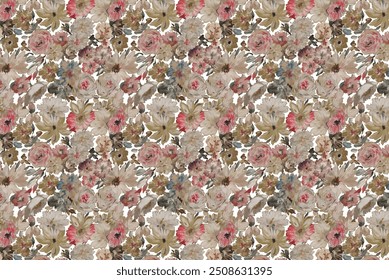 A simple but cute pattern of small-scale flowers. Millefleurs in shabby chic style. Floral seamless background for textile or book covers, wallpapers, printing, gift wrapping, and scrapbooking.