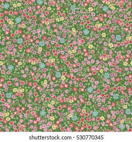 Simple cute pattern in small-scale flowers. High-coverage millefleurs. Calico style. Floral seamless background for textile or book covers, manufacturing, wallpapers, print, gift wrap and scrapbooking