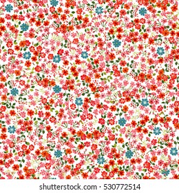 Simple cute pattern in small-scale flowers. High-coverage millefleurs. Calico style. Floral seamless background for textile or book covers, manufacturing, wallpapers, print, gift wrap and scrapbooking