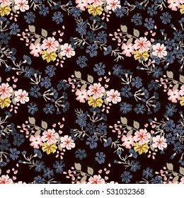 Simple cute pattern in small-scale flowers. Diagonal millefleurs. Floral seamless background for textile or book covers, manufacturing, wallpapers, print, gift wrap and scrapbooking.