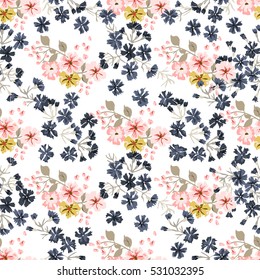 Simple cute pattern in small-scale flowers. Diagonal millefleurs. Floral seamless background for textile or book covers, manufacturing, wallpapers, print, gift wrap and scrapbooking.