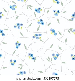 Simple cute pattern in small-scale flowers. Low-coverage millefleurs. Calico style. Floral seamless background for textile or book covers, manufacturing, wallpapers, print, gift wrap and scrapbooking.