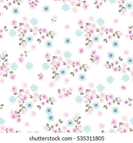 Simple cute pattern in small-scale flowers. Millefleurs. Liberty style. Floral seamless background for textile or book covers, manufacturing, wallpapers, print, gift wrap and scrapbooking. Shabby chic