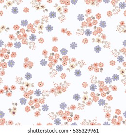 Simple cute pattern in small-scale flowers. Millefleurs. Floral seamless background for textile or book covers, manufacturing, wallpapers, print, gift wrap and scrapbooking. Shabby chic.