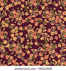 Simple cute pattern in small-scale flowers of maiden pink. Pretty Dianthus millefleurs. Liberty style. Floral seamless background for dress, manufacturing, wallpapers, print and scrapbooking.