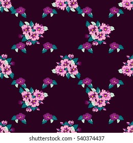 Simple cute pattern in small-scale flowers. Diagonal millefleurs. Floral seamless background for textile or book covers, manufacturing, wallpapers, print, gift wrap and scrapbooking.