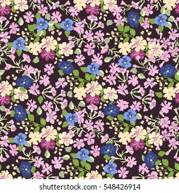 Simple cute pattern in small-scale flowers. Millefleurs. Liberty style. Floral seamless background for textile or book covers, manufacturing, wallpapers, print, gift wrap and scrapbooking.