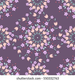 Simple cute pattern in small-scale flowers. Mandala millefleurs. Floral seamless background for textile or book covers, manufacturing, wallpapers, print, gift wrap and scrapbooking.