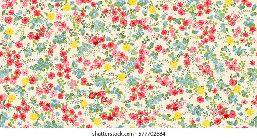 Simple cute pattern in small-scale flowers. Millefleurs. Liberty style. Floral seamless background for textile or book covers, manufacturing, wallpapers, print, gift wrap and scrapbooking.