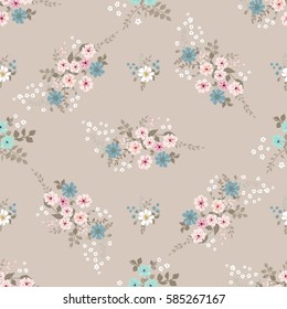 Simple cute pattern in small-scale flowers. Shabby chic millefleurs. Floral seamless background for textile or book covers, manufacturing, wallpapers, print, gift wrap and scrapbooking.