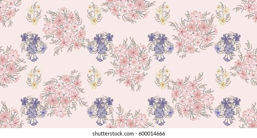 Simple cute pattern in small-scale flowers of maiden pink. Pretty Dianthus millefleurs. Floral seamless rustic background for wallpapers, print, gift wrap and scrapbooking. Shabby chic.