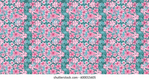 Simple cute pattern in small-scale flowers of maiden pink. Pretty Dianthus millefleurs. Floral seamless striped background for dress, manufacturing, wallpapers, print, gift wrap and scrapbooking.